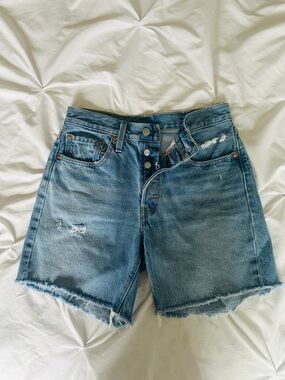 Levi's Distressed Mid-Blue High-Rise Denim Shorts